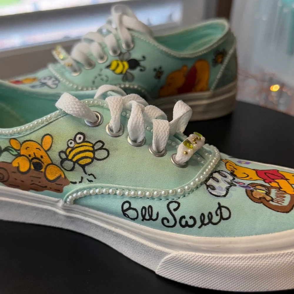 Hand embellished One of a kind Winnie The Pooh Themed Tennis shoe, size 6.5. - Picture 17 of 17